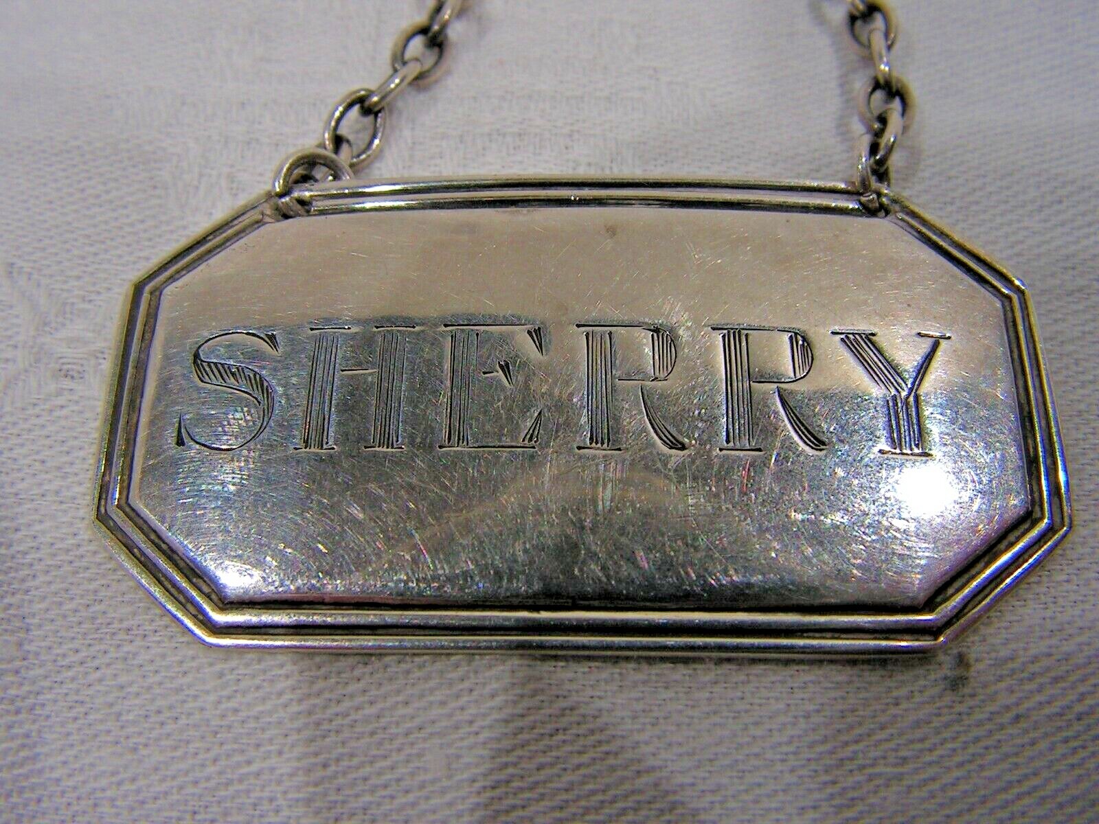 VINTAGE SOLID SILVER ” SHERRY ” DECANTER WINE LABLE C J Vander 1964