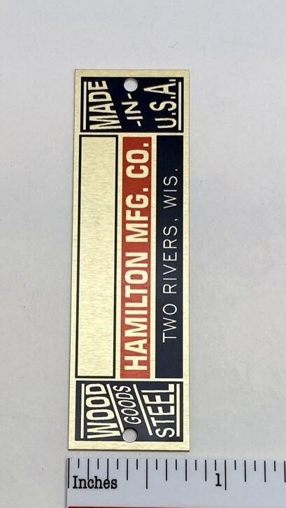 Hamilton Manufacturing Drafting Table Metal Identification Badge – Reproduction