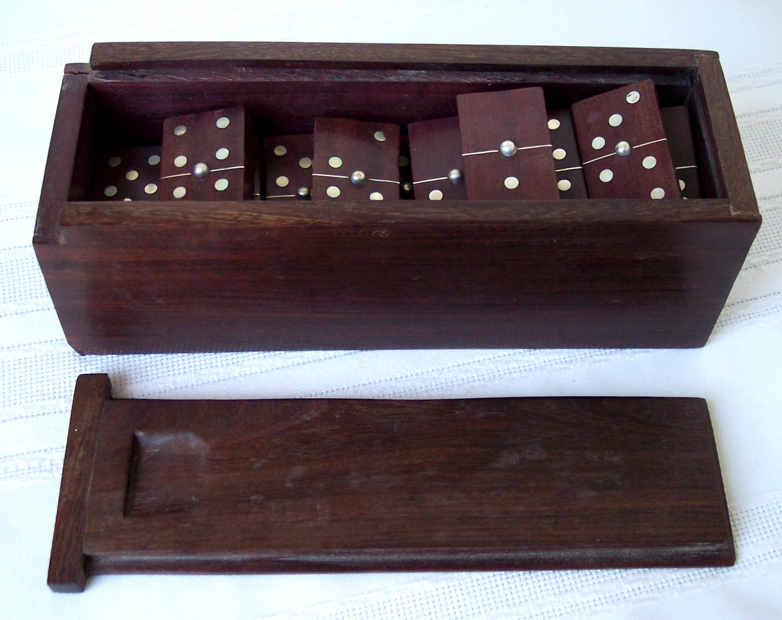 Rosewood Domino Tiles (28) Set With Box Sterling Silver Inlay