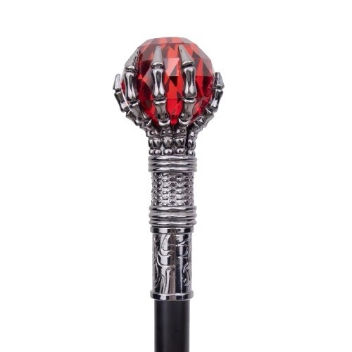 Steampunk Silver Clasp Red Artificial Ball Handle Cane/Walking Stick 93cm New