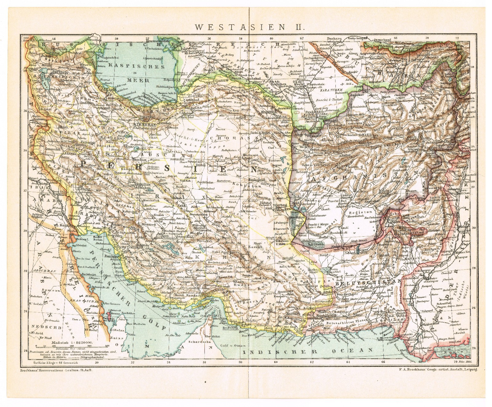 IRAN dated 1901 Persia ASIA Original Map TEHRAN Teheran