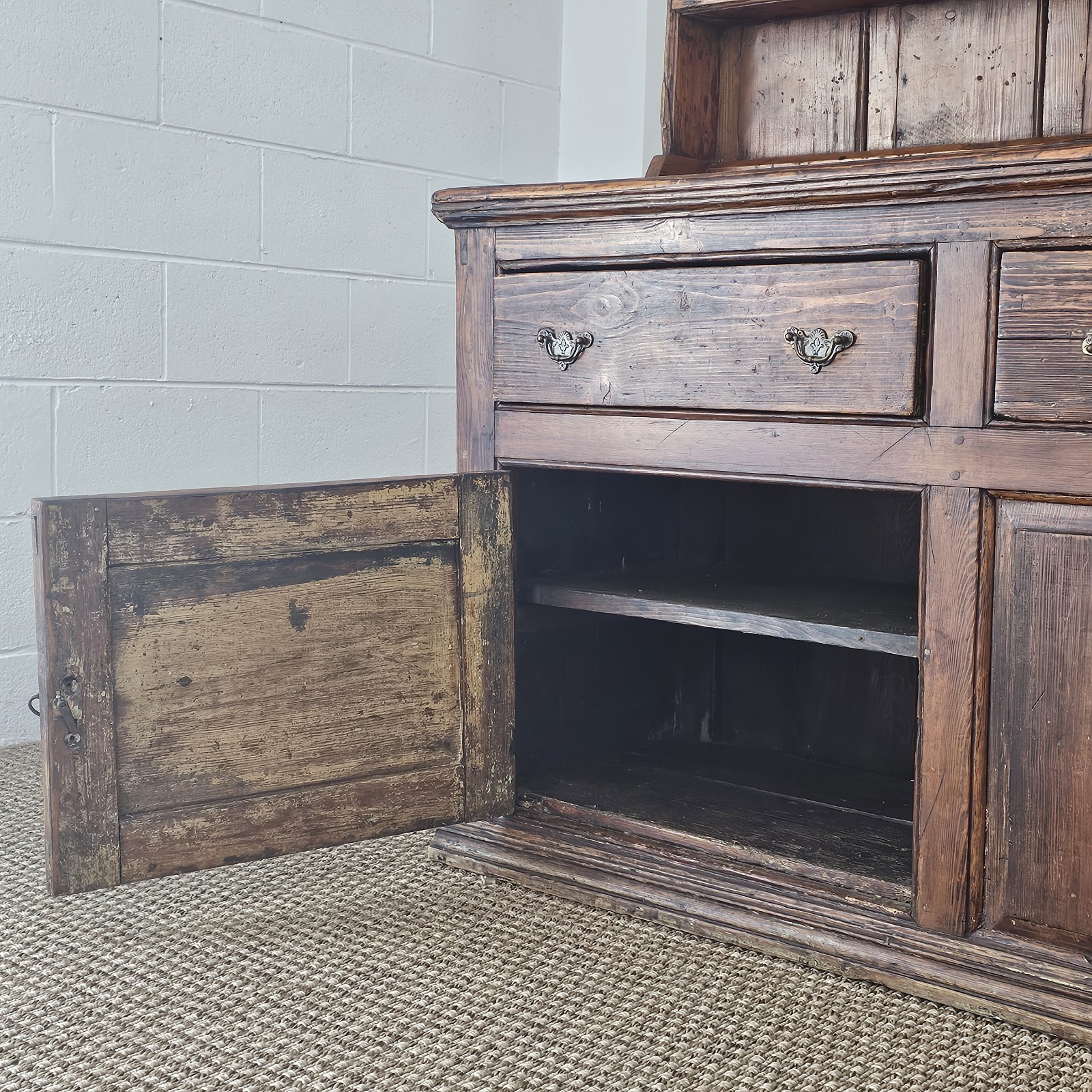 Antique Pine Cupboard Open Plate Rack Welsh Kitchen Dresser Farmhouse Hutch