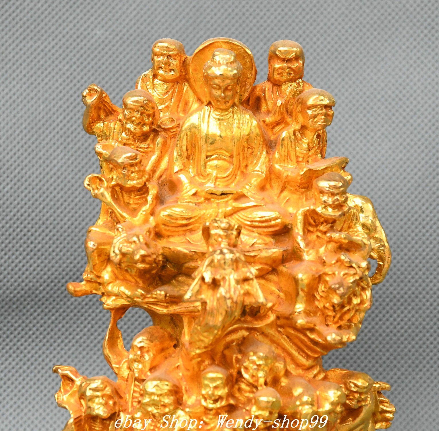 Old Dynasty Bronze Gilt Guanyin 18 Arhat Damo Bodhidharma Dharma Buddha Statue
