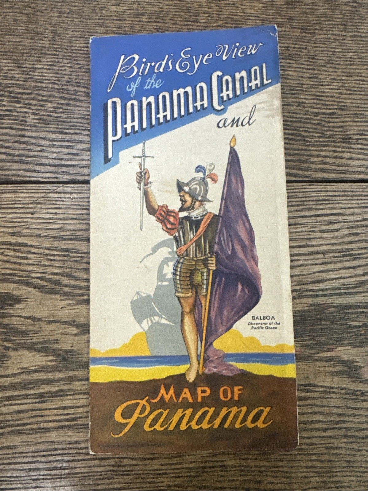 Vintage Bird’s Eye View of the Panama Canal & Map of Panama Balboa Pacific Ocean