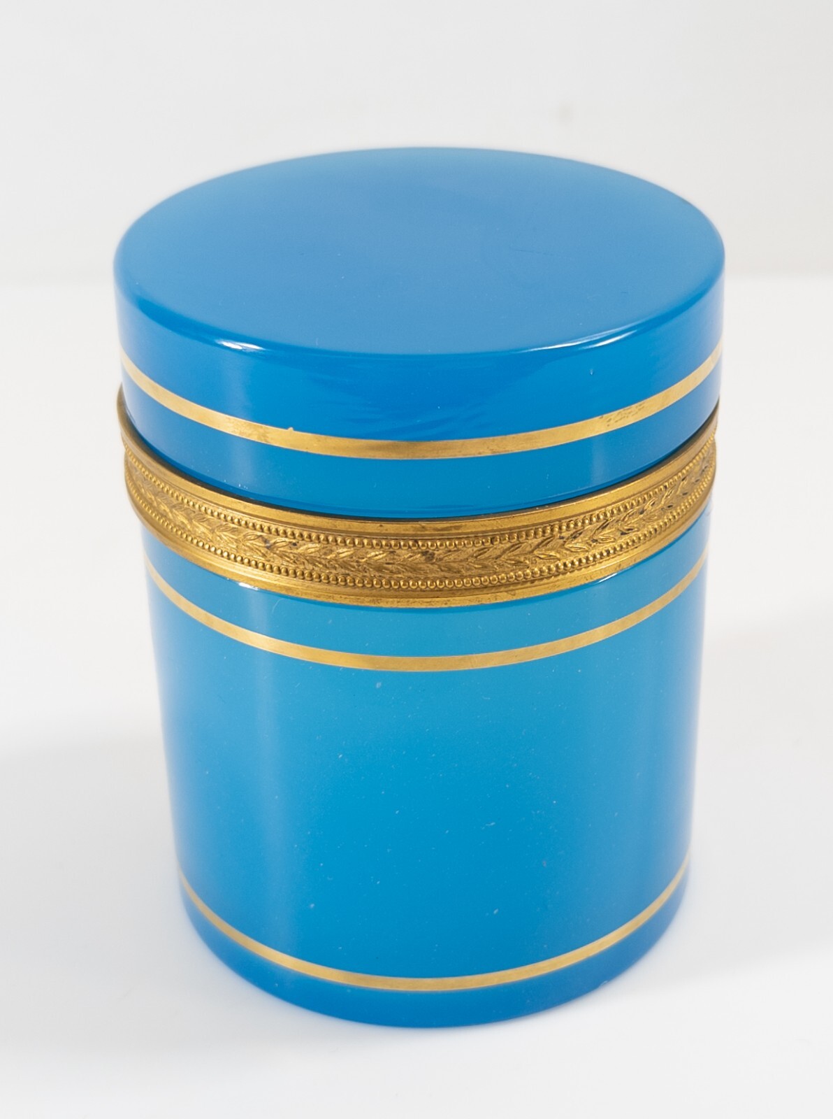 Antique French Electric Blue Opaline Glass Gilt Bronze Mounted Dresser Box
