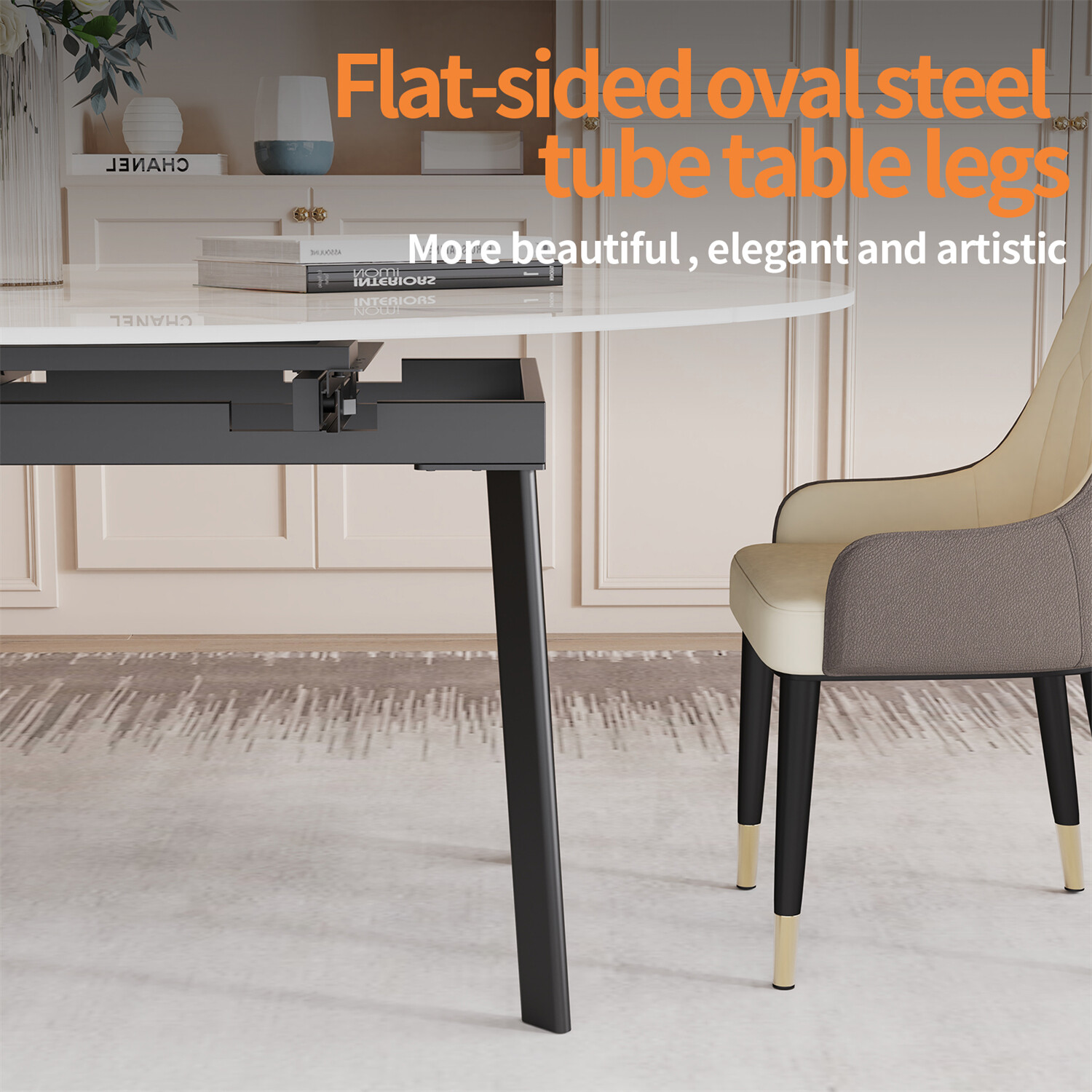 XXL Round Marble Dining Table & Leather Chair Extendable Restaurant Island Table
