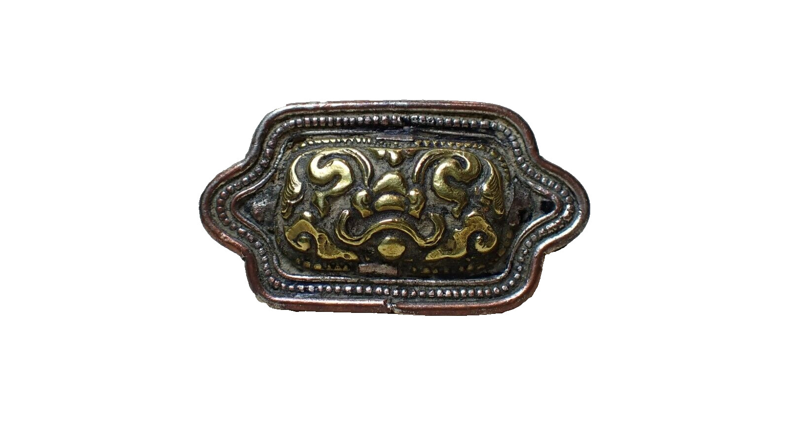 Tibet Gilded Belt Buckle Lion Repouse Brass Copper Vintage 20th C