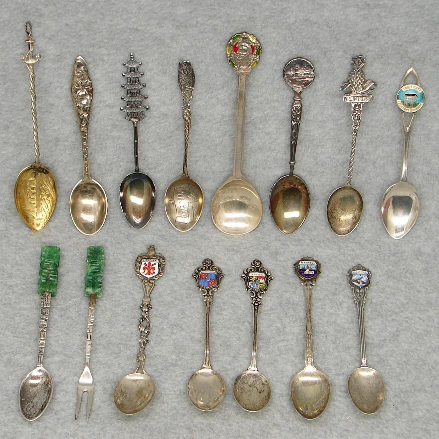 166g LOT 14 SILVER SOUVENIR Spoons 9 STERLING (Pagoda,STEAMSHIP) +5 .800 +1 s/p
