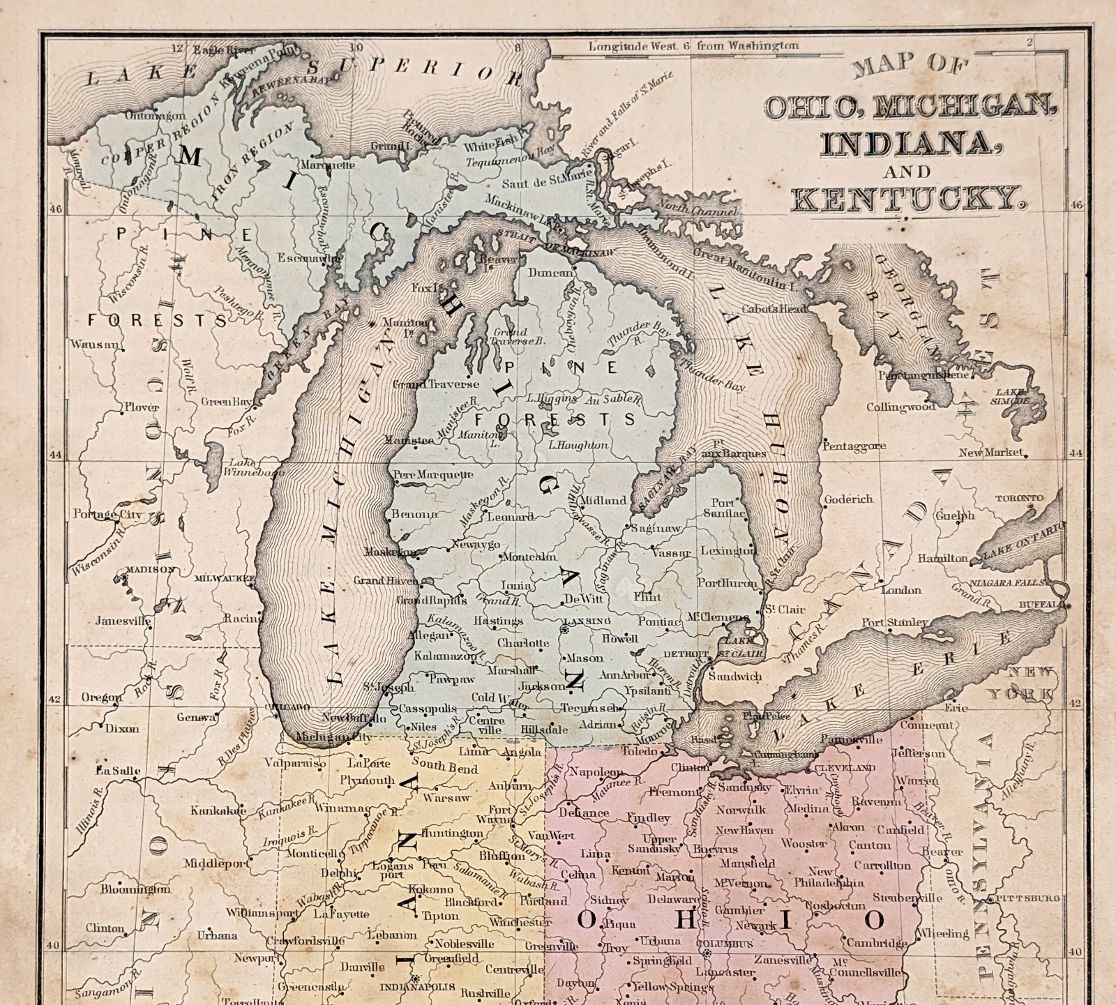1860 MICHIGAN ~ OHIO ~ KENTUCKY ~ INDIANA – UPPER PENINSULA – Original