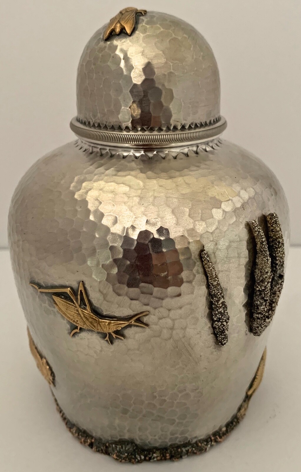 FINE GORHAM AESTHETIC FIGURAL STERLING & COPPER MIXED METALS TEA CADDY 1879