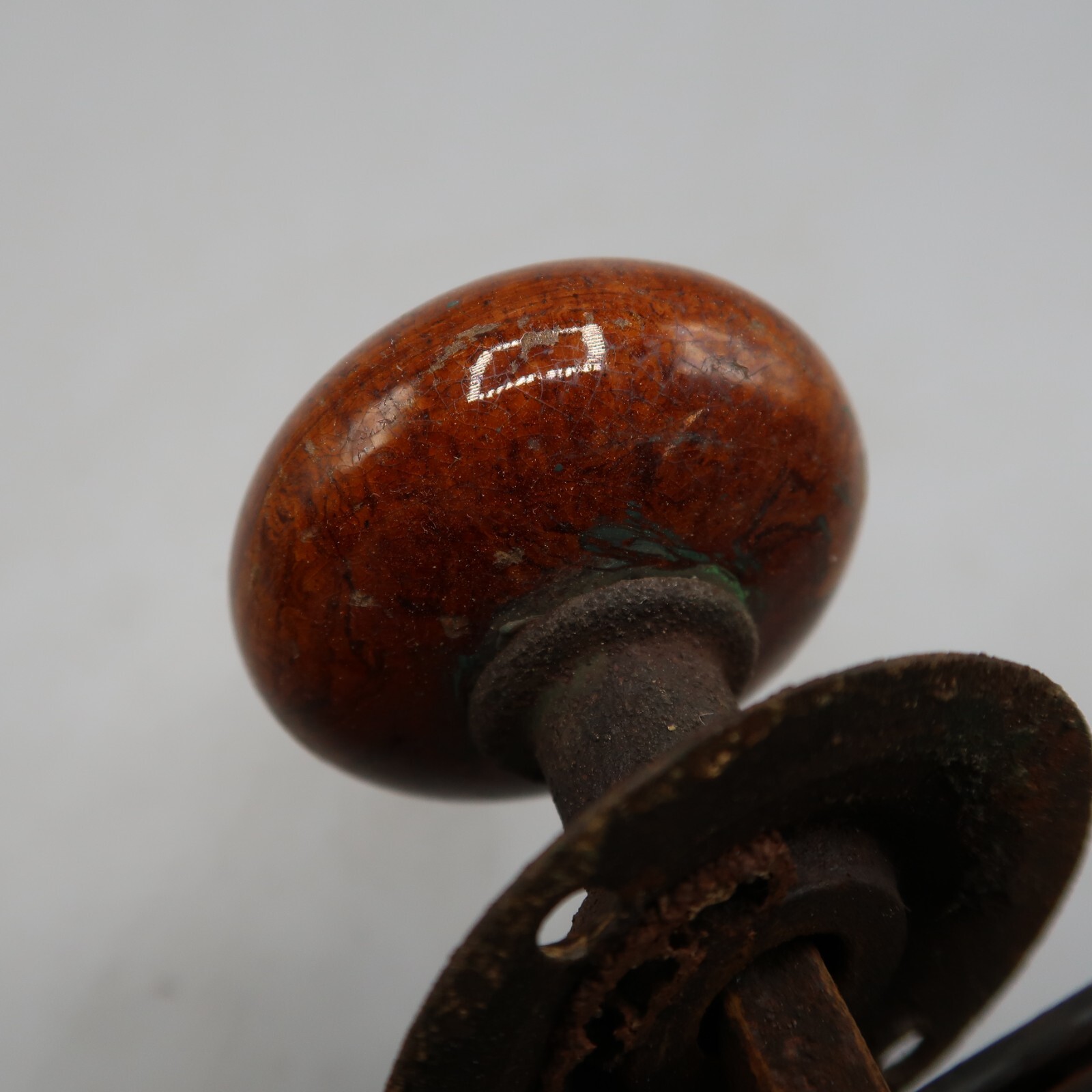 Antique Door Knob Lock Plate Lock Assembly Eastlake Style Brown Stone Marble