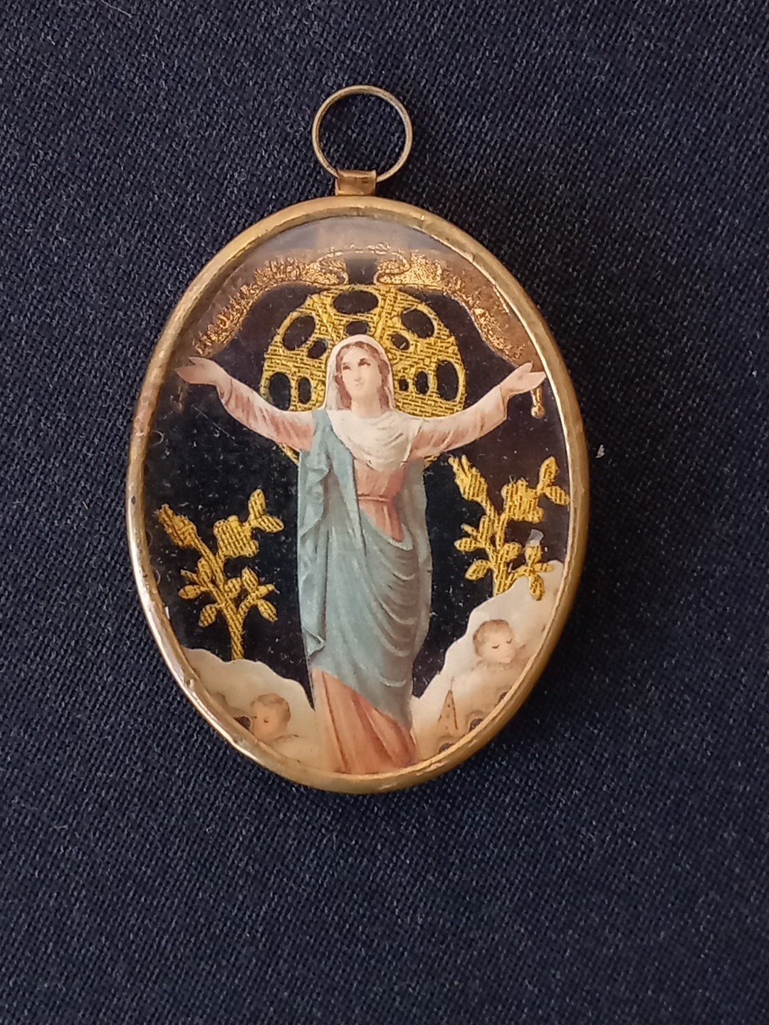 Vierge Medalion Trappe Souvenir Pendant Necklace Religion Work Monastery