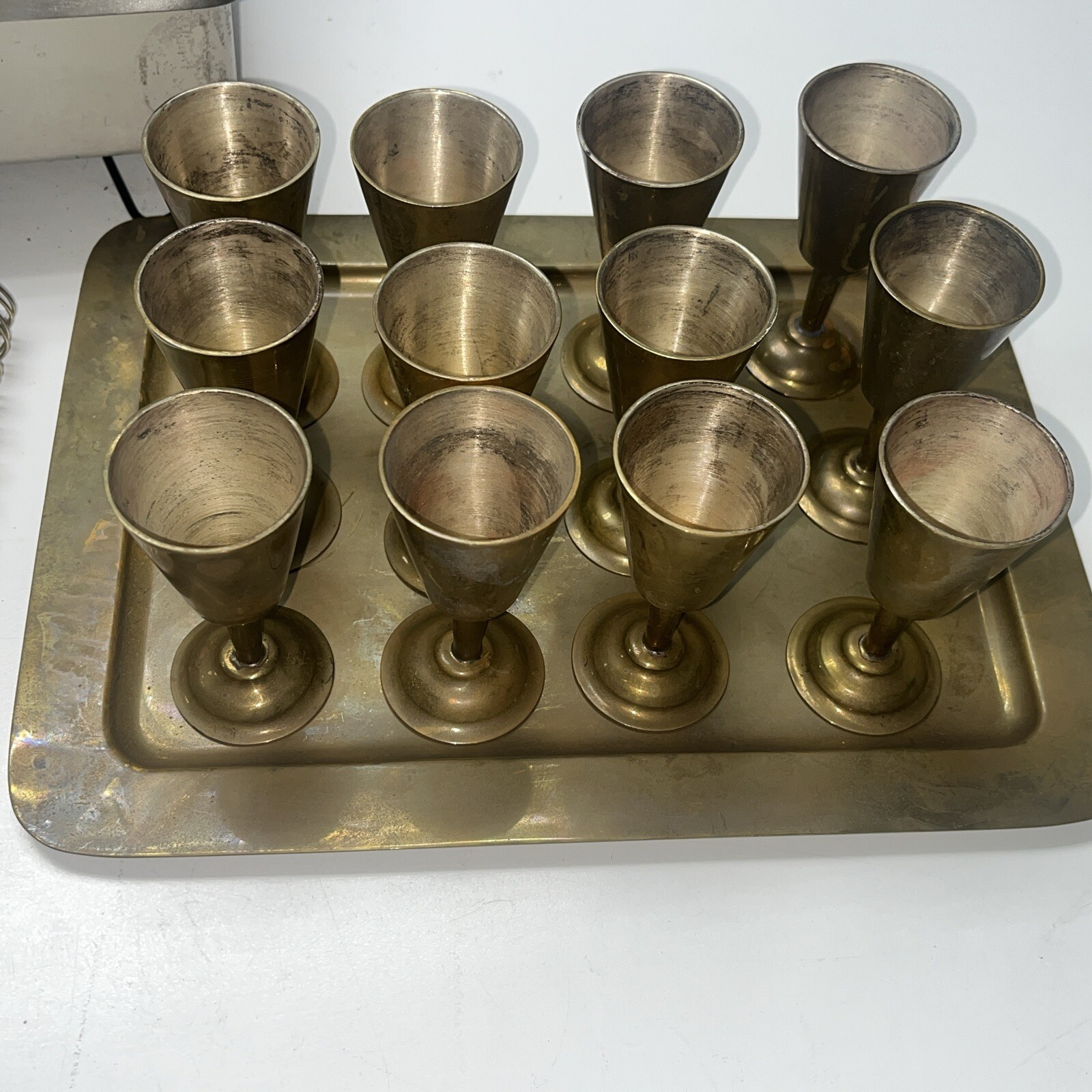 12 Vintage Brass Tray W Stemmed Goblets Wine Chalice Pagan Witch Gothic
