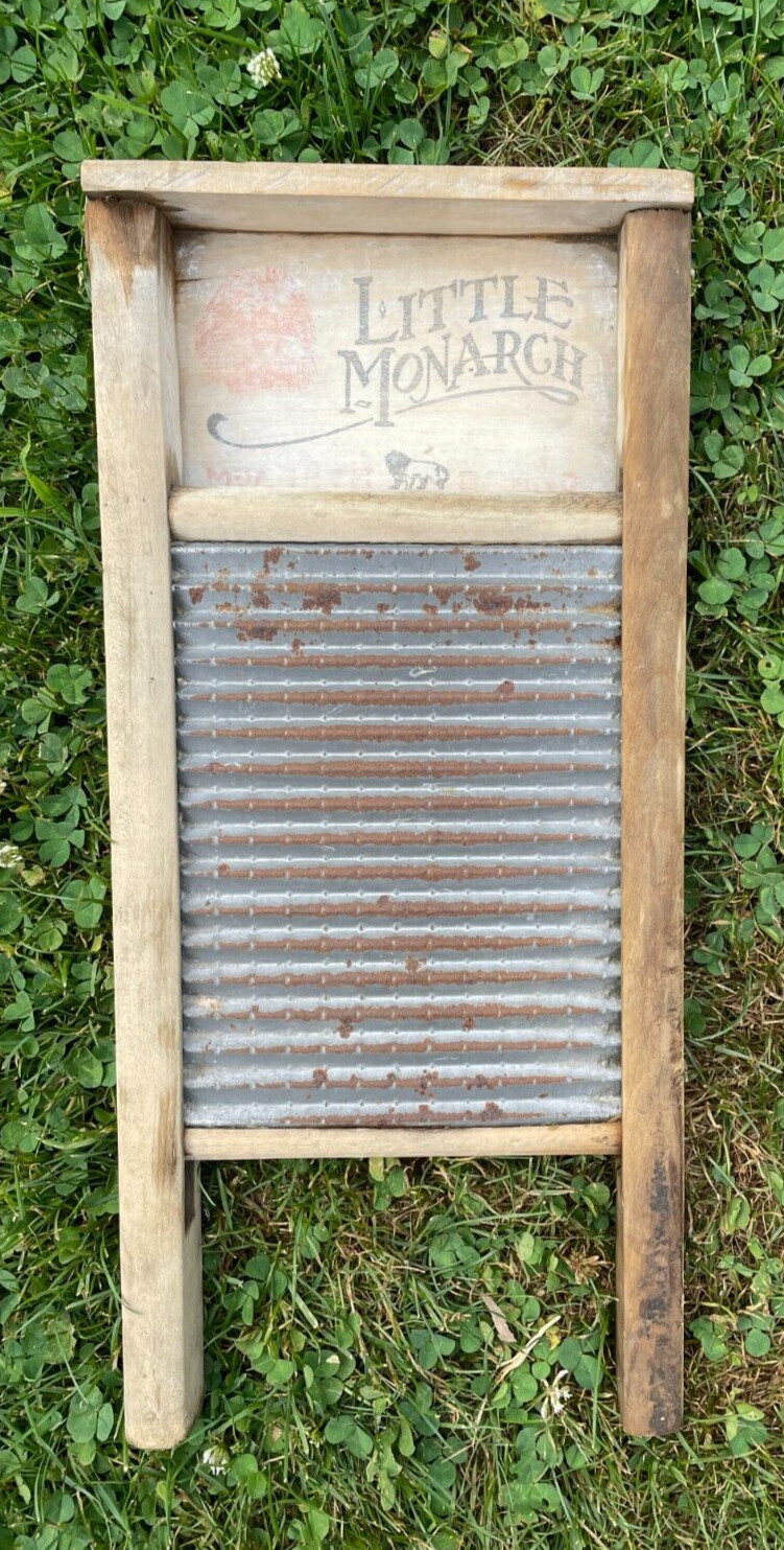 Antique Primitive Little Monarch Washboard #36 Scrub Board Wood Tin 15” x 7”