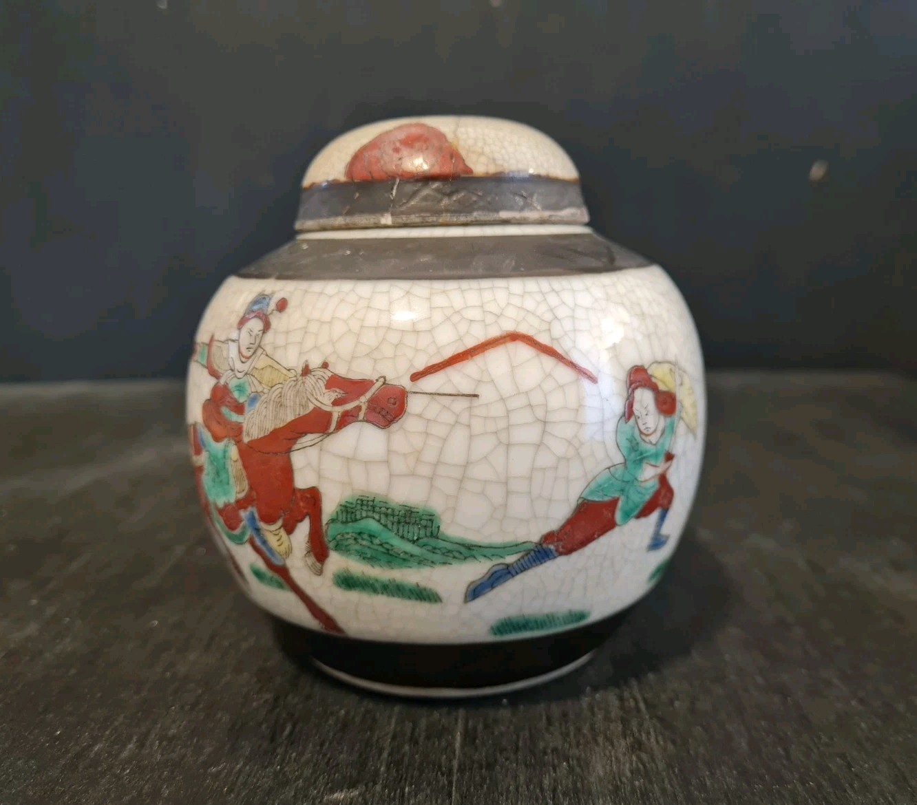 Chinese Porcelain Ginger Jar Famille Verte Crackle Warrior Chenghua Mark