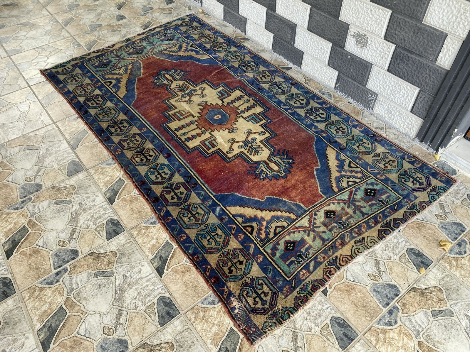 Pre 1950’s Vintage Turkish Rug | Antique Tribal Handmade Wool Carpet 3.9×7.1 ft