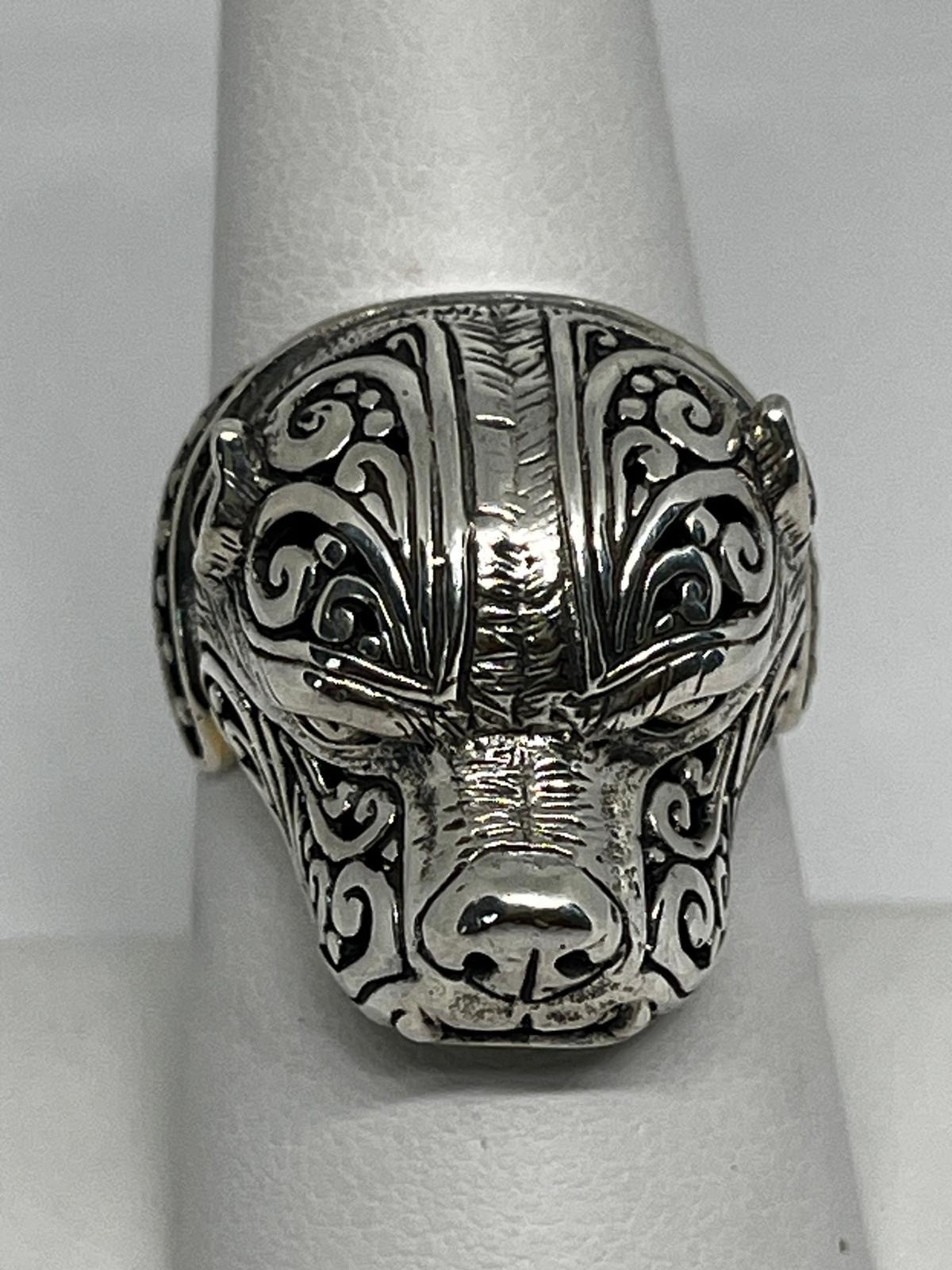 925 Silver Wolf Ring, Oxidized Wolf Head Ring, Animal Statement Ring, Size 8