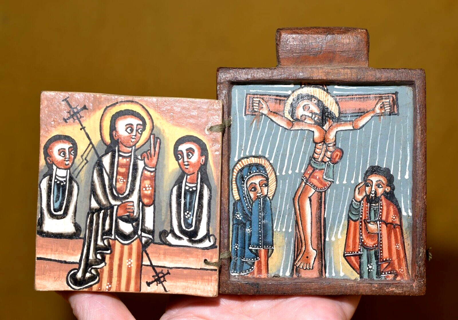 Ethiopian Coptic Christian Church Wood Altar Painted Religious Icons Ethiopia