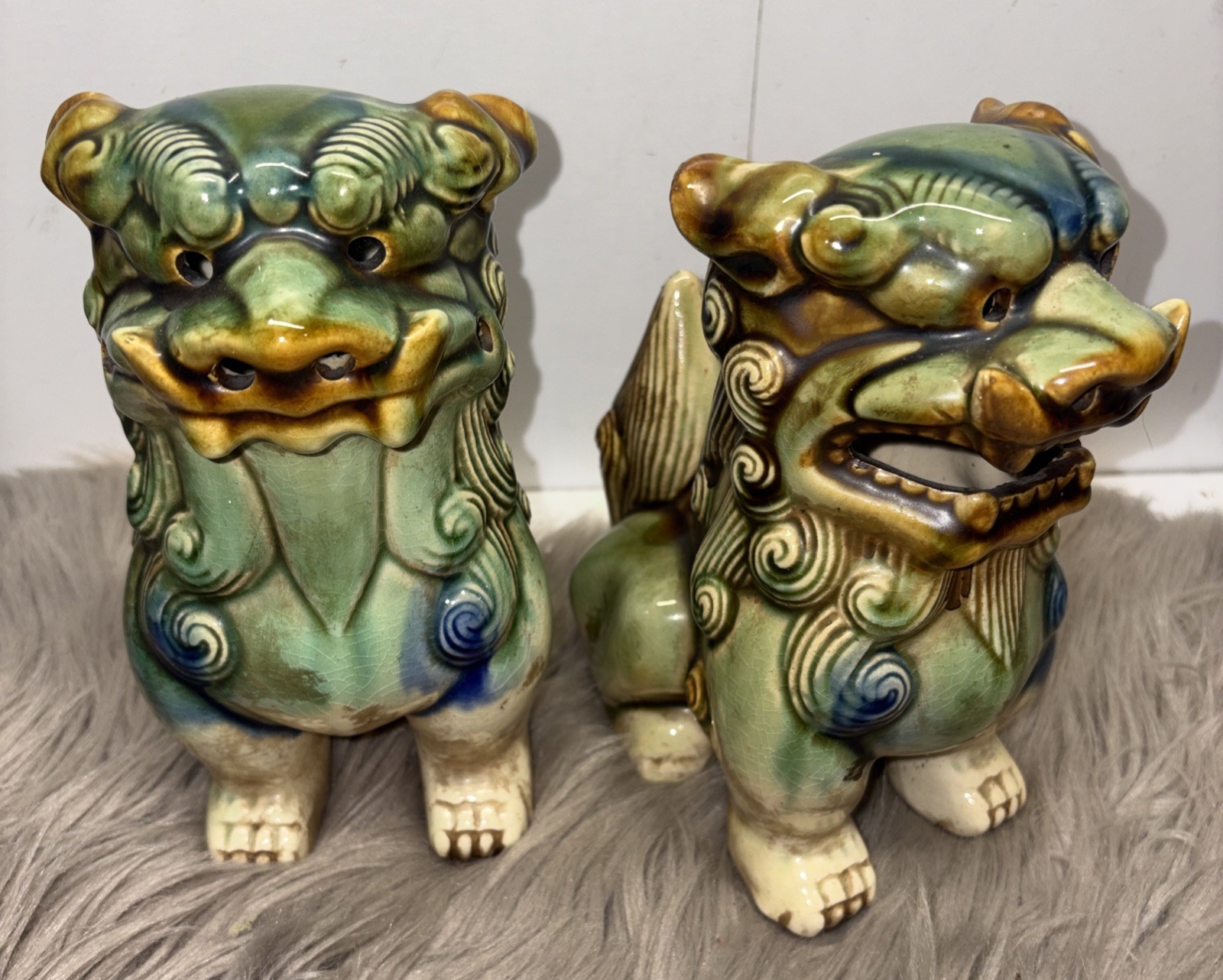 Pair Vintage FOO DOGS From Wildwood Imports Glazed Ceramic 8 1/2″