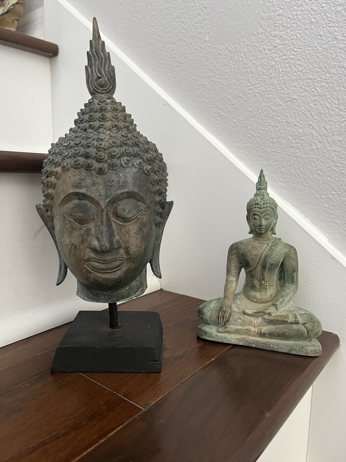 BRONZE BUDDHA HEAD and BRONZE BUDDHA STATUE