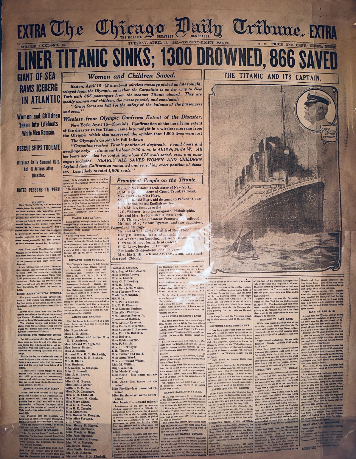 Historic Headlines – 1930’s reprint of Earlier Infamous Headlines HH0015 TITANIC