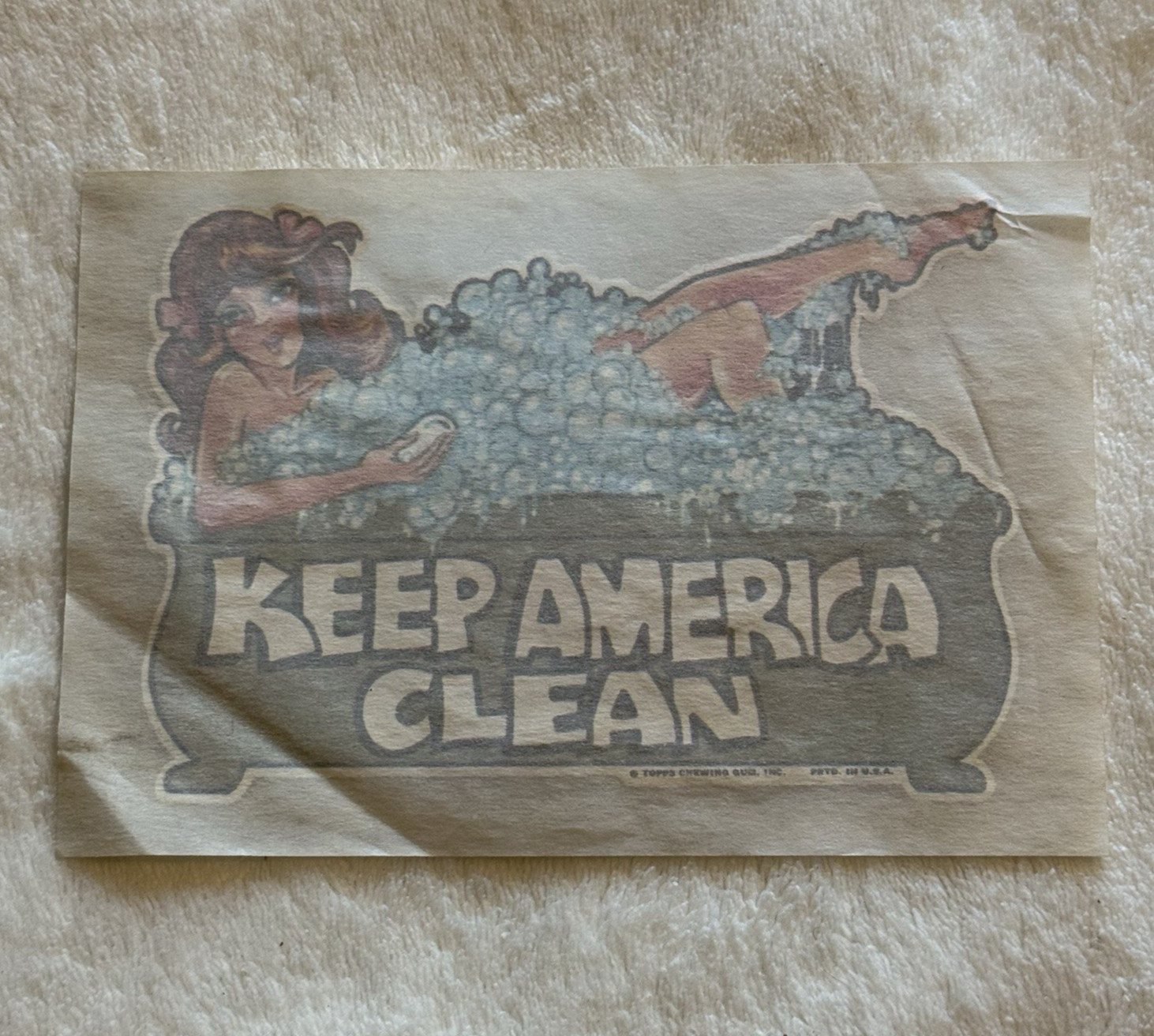 1970s Topps Keep America Clean Bathtub Girl Sticker Vintage