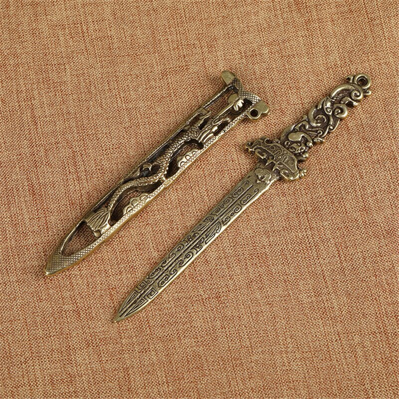 Bronze Dragon Sword Mini Doll Desktop Ornament Home Decoration Antique