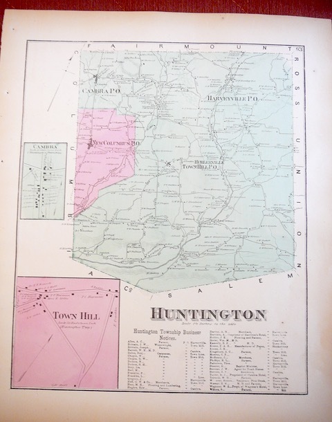 1873 map Huntington, PA and Town Hill, PA from Pomeroy Atlas – Cambra