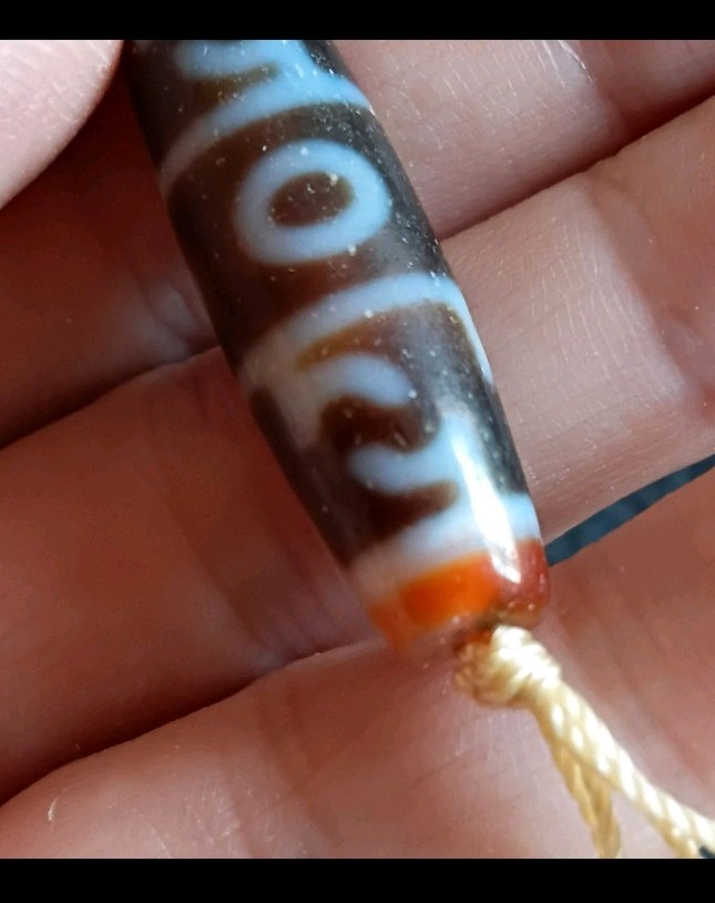 Tibetan Agate/ Hetian Jade Pre 1800s Lianshi 3 Eye Dzi Bead Prayer Necklace
