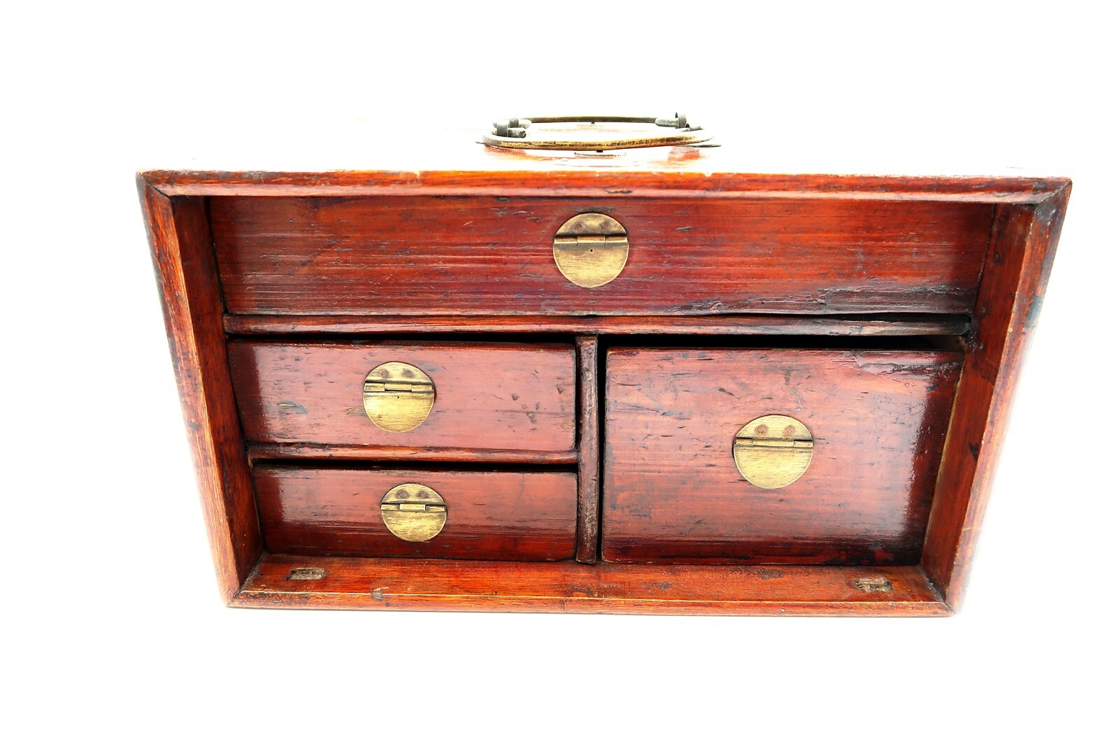 Antique CHINESE TABLE DESK With Skeleton Key Dovetailed Wood 4 Drawers 12″ x 10″