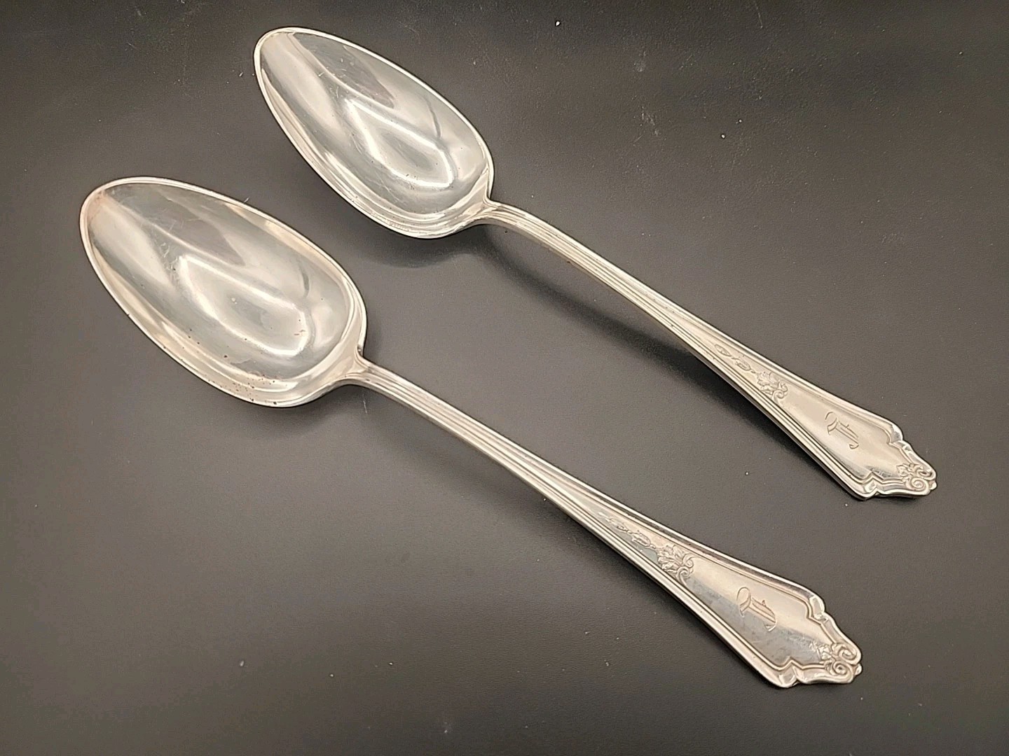 GORHAM GM Co Anchor EP Pat 1914 SHELBURNE Silver Plate 2 SERVING Spoons Monogram