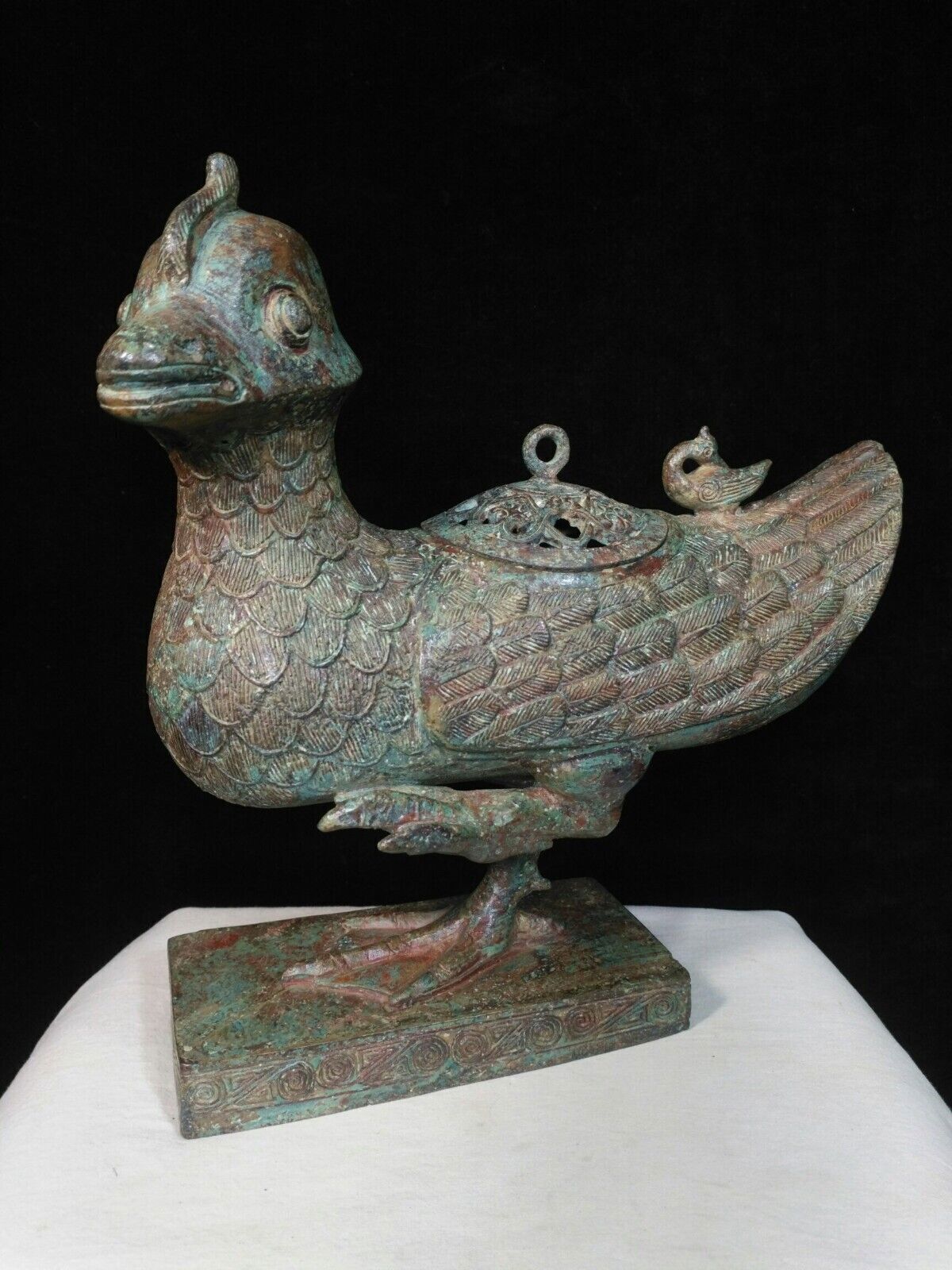 26cm Ancient China pure Bronze ware fengshui animal chicken zun statue wine pot