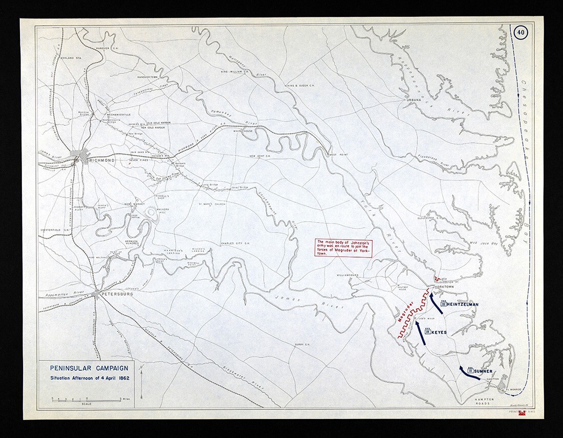 West Point Civil War Map Peninsular Campaign Virginia Battle of Yorktown April 4