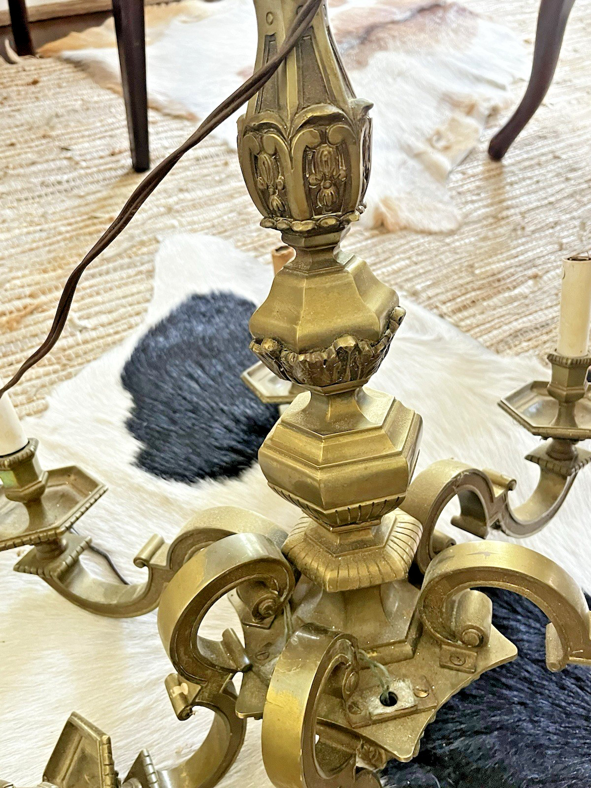 Vintage 6 Arm Cast Brass 24in. Chandelier For restoration