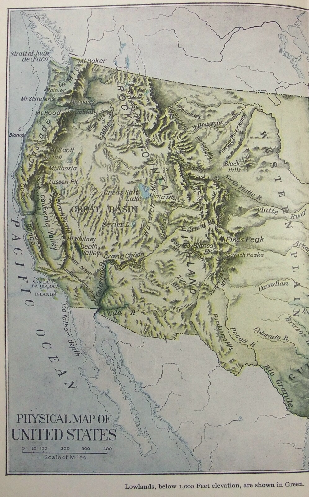 USA – Original 1903 Physical Map by Dodd Mead & Company. Antique