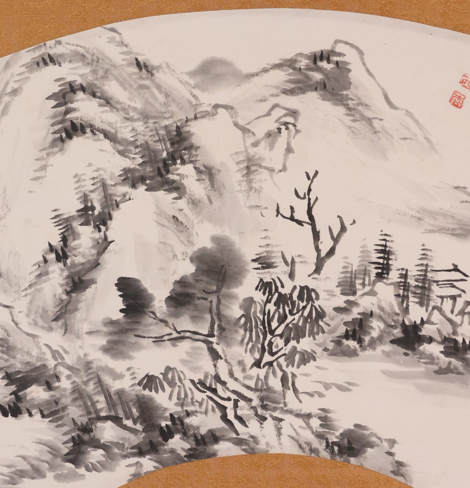 Japanese Hanging Scroll Hand Painted ‘Fan-Shaped Ink Landscape’ KAKEJIKU Sekisho