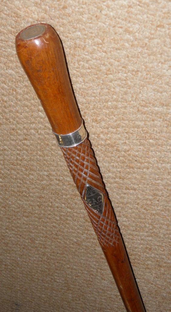 Bismarck Era German Walking Stick – Inset 1875 10 Pfennig & German Silver Collar