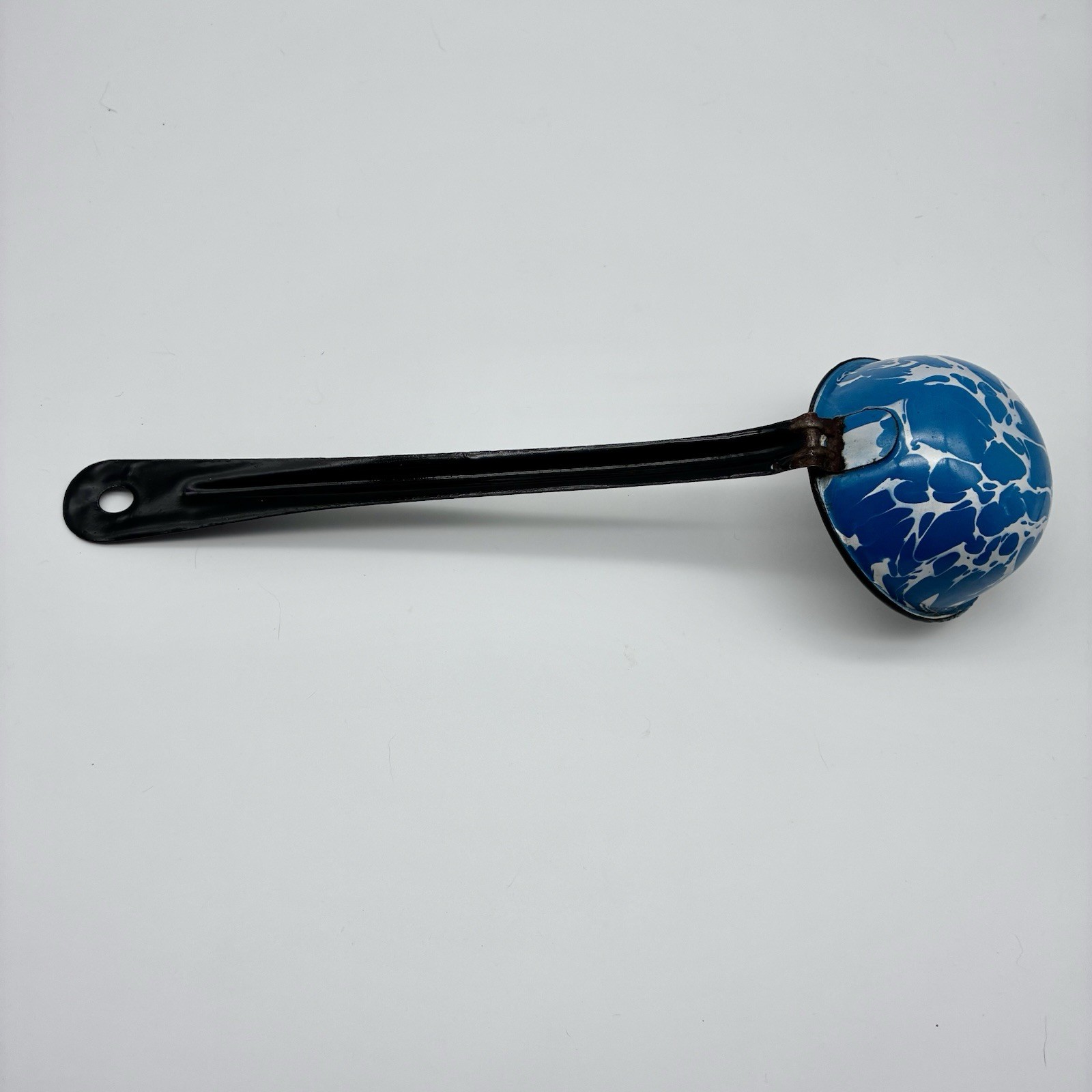 Vintage Blue and White Swirl Graniteware Dipper Ladle Farmhouse Rustic