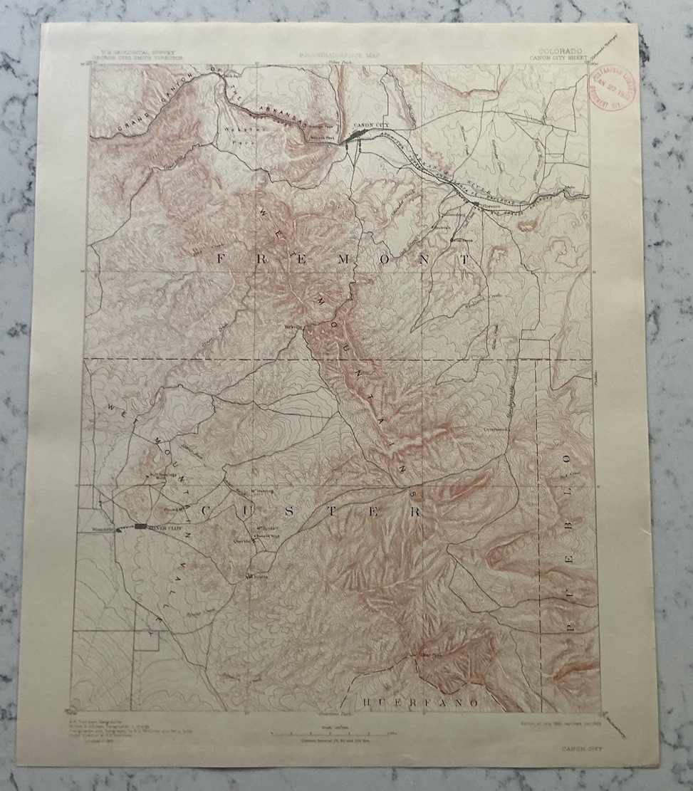 ANTIQUE CANON CITY COLORADO GEOLOGICAL SURVEY TOPOGRAPHICAL MAP 1909 USGS