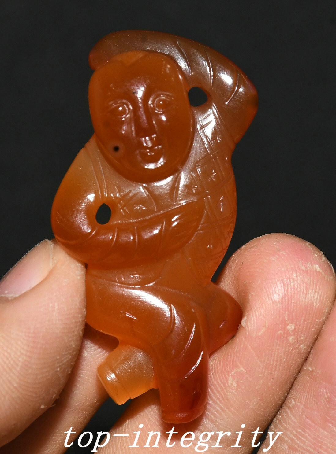 1.9″ Old China Dynasty Natural Agate Onyx Carved People Person Amulet Pendant