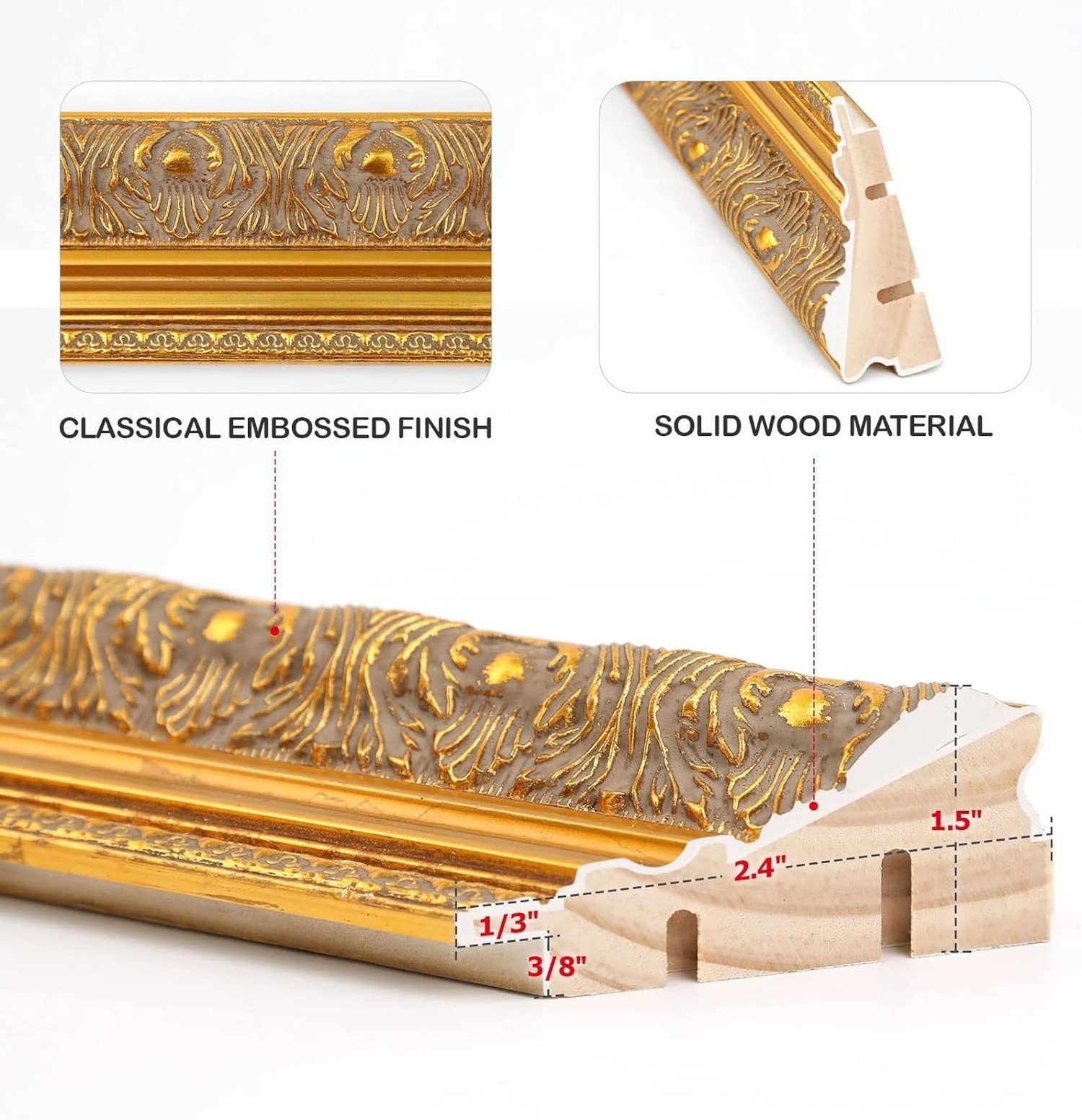 DIY Canvas Frame for 18×24 Painting, 2.4″ Wide Antique Gold Ornate Wood Frame…