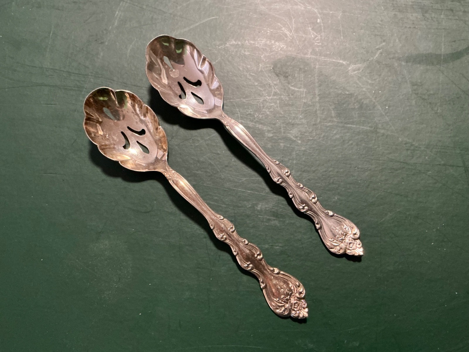 International Silver Silver-plate “Interlude” Pierced Shell Sugar Spoon Lot of 2