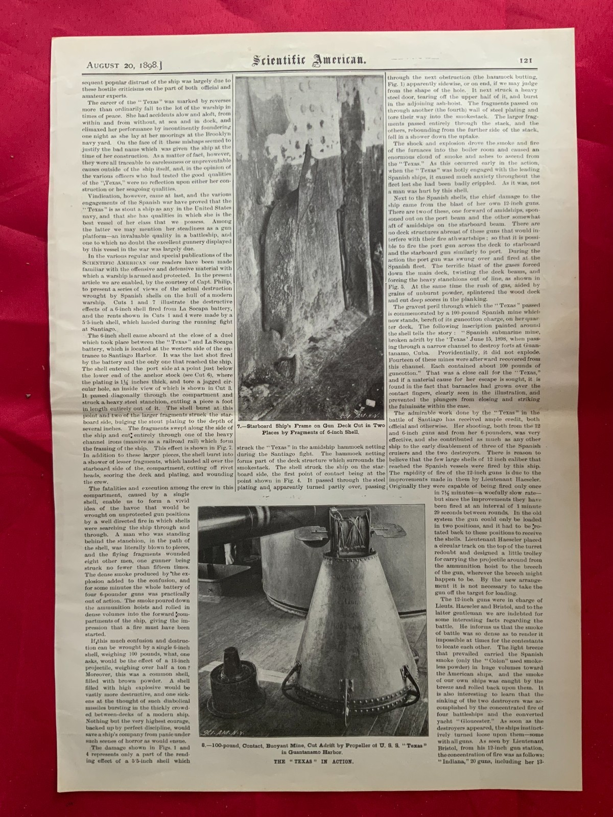 1898 Scientific American Article ~ Damage Control ~ USS Texas Battleship