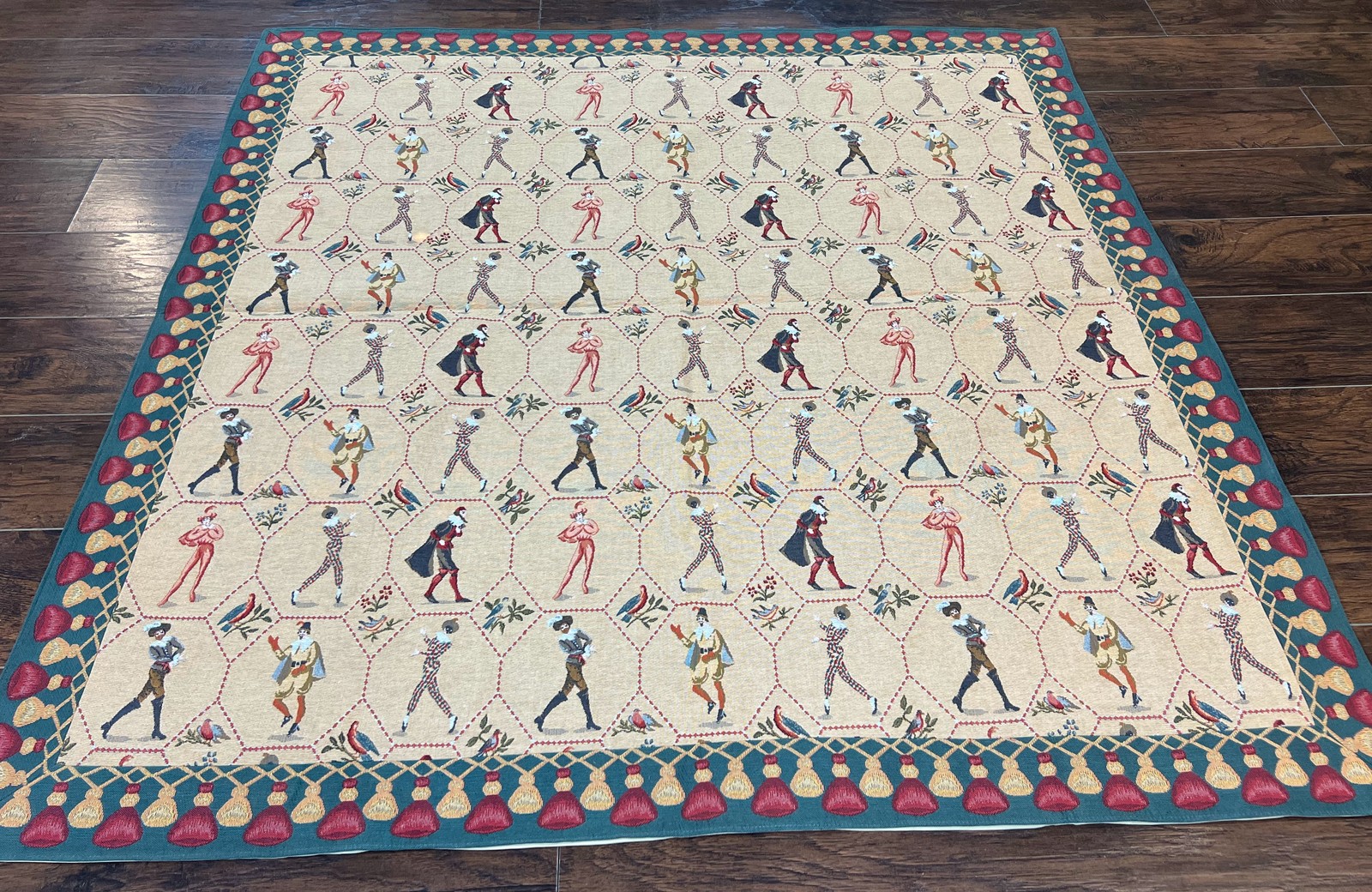 Square Tapestry 5×5, Wall Hanging, Human Pictorials, Court Jesters, Vintage