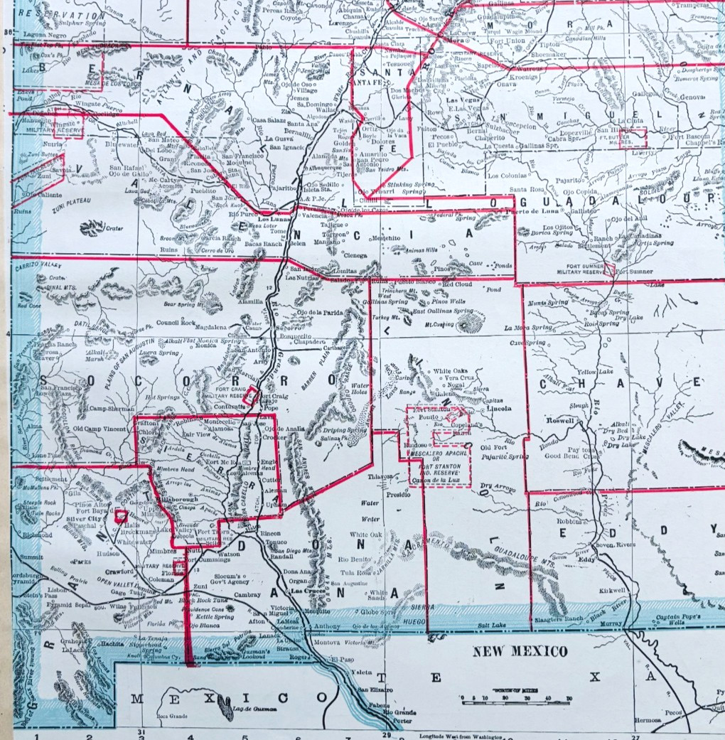 1895 New Mexico Territory Map USA Antique Victorian Geography History DWYY10B