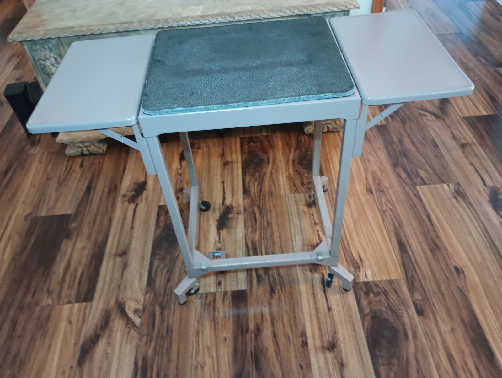 Nice Vintage Tan Tiffany Typewriter Metal Table Stand Drop-Leaf Desk With Pad