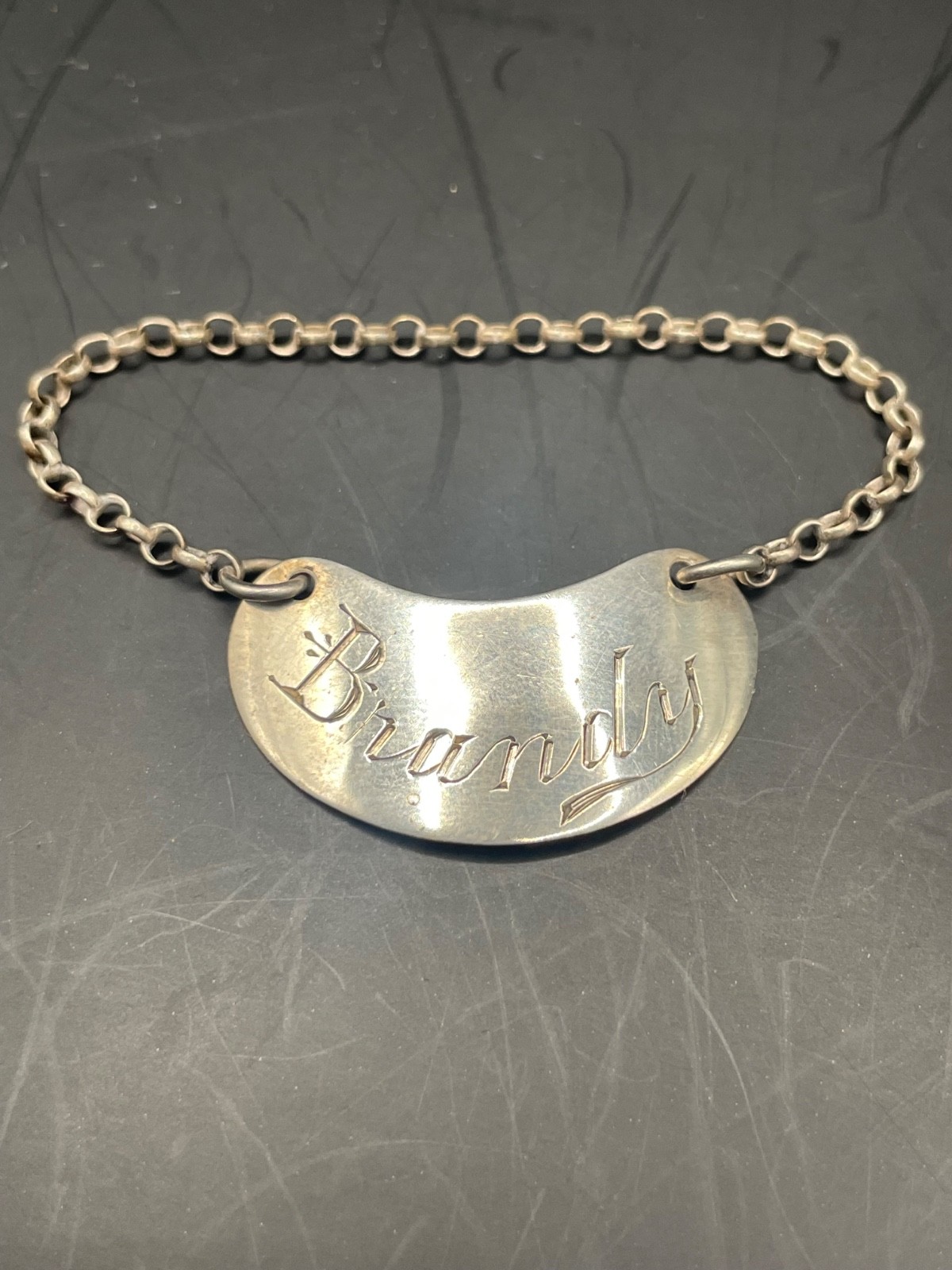 Brandy noggin decanter label solid silver antique. London 1904