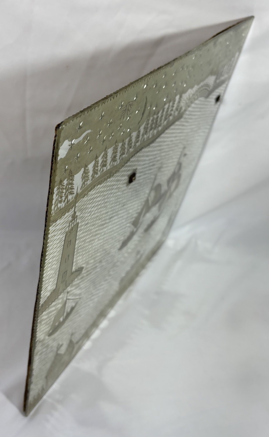 Vintage 1930s Reverse Engraved Glass & Eglomise Wall Mirror Signed Seascape