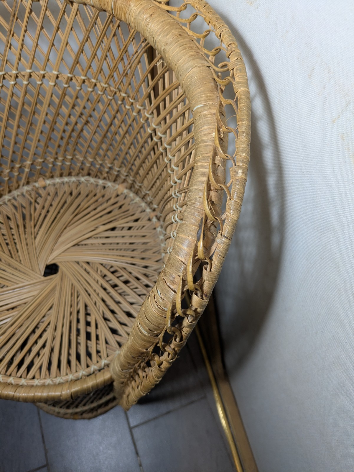 Vintage Mini Child Doll Sized Peacock Wicker Rattan Chair Boho Chic Portrait
