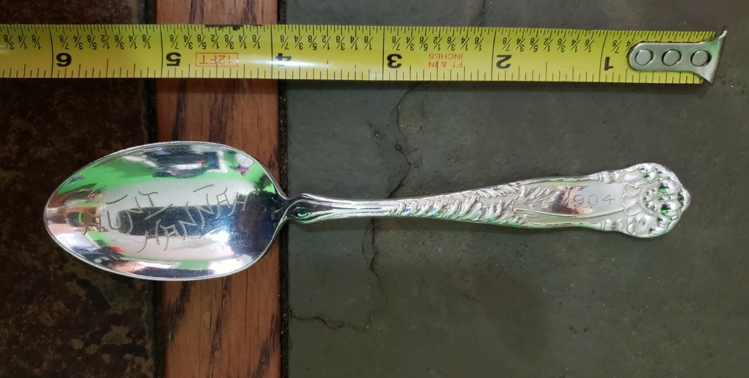 🔎ART NOUVEAU c1902 CERETA SILVERPLATED TEASPOON ENGRAVED AUNT HANNAH 1904